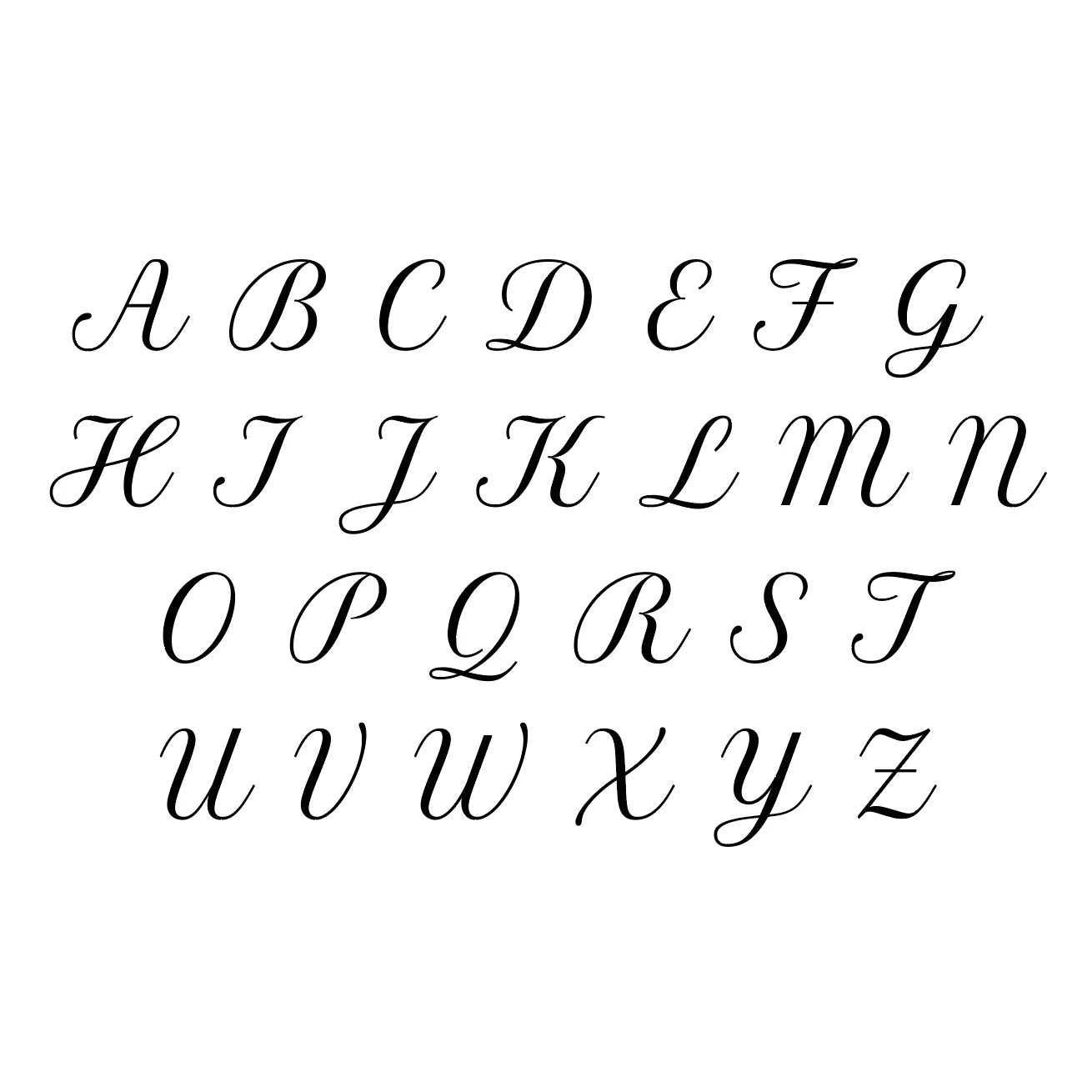 Calligraphic alphabet letters from A to Z on a white background