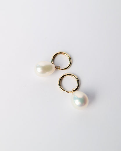 9ct gold pearl huggie earrings