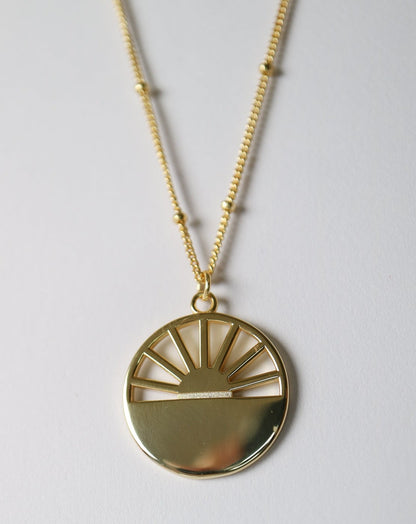 Sunrise Necklace on gold beaded chain by Kini Jewels