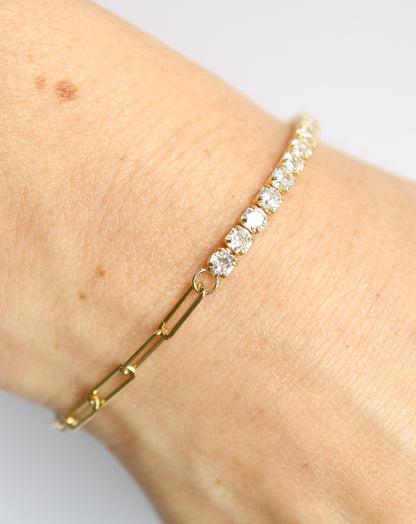 Half and Half Paperclip Tennis Bracelet in gold