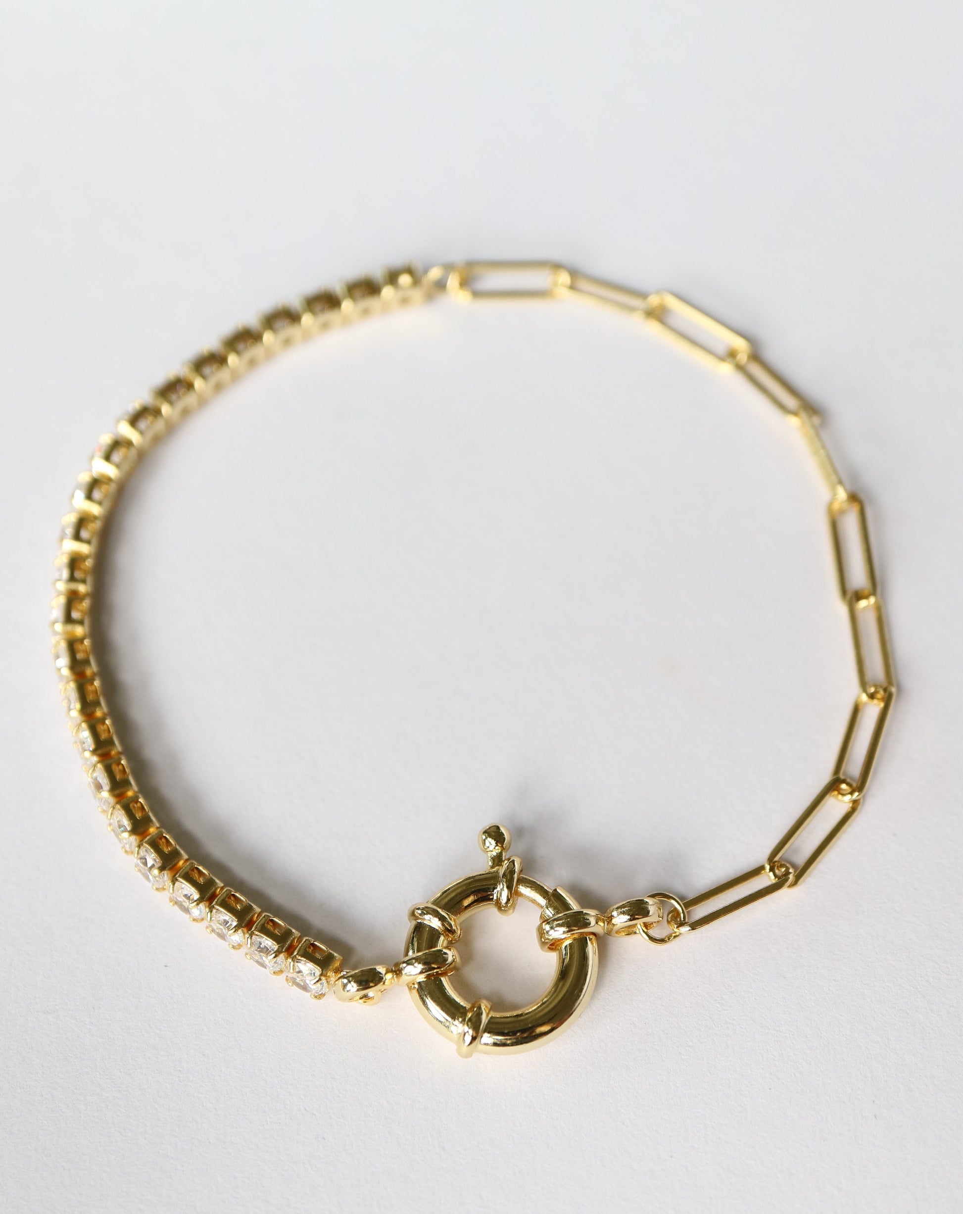 Half and Half Paperclip Tennis Bracelet in gold