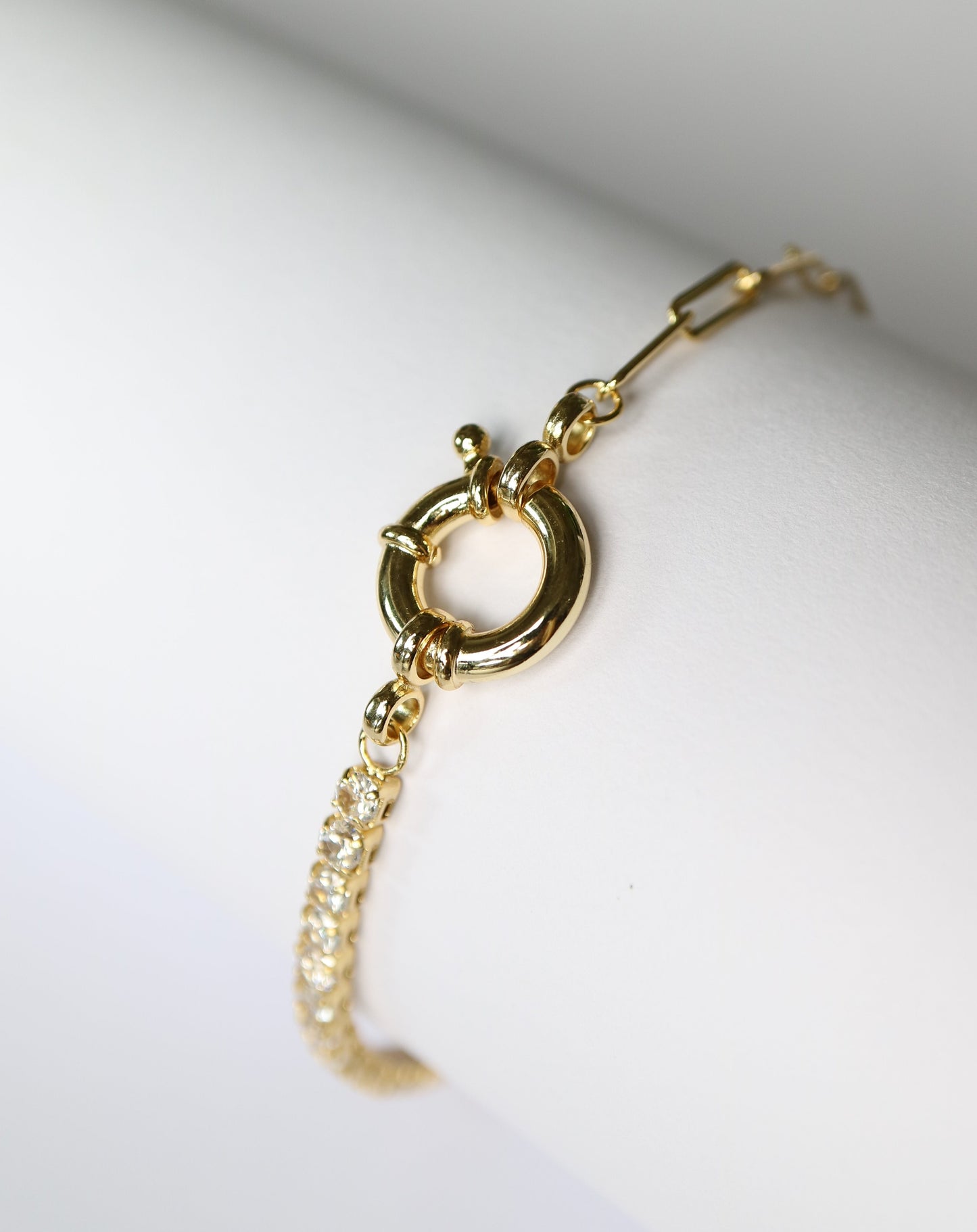 Half and Half Paperclip Tennis Bracelet in gold