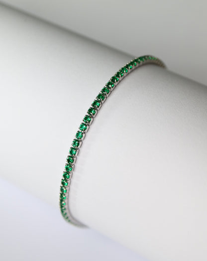 Skinny Tennis Bracelet emerald gemstones in sterling silver