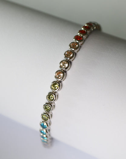Rainbow coloured tennis bracelet in sterling silver