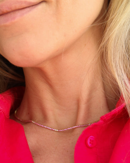 Pink tennis necklace for women