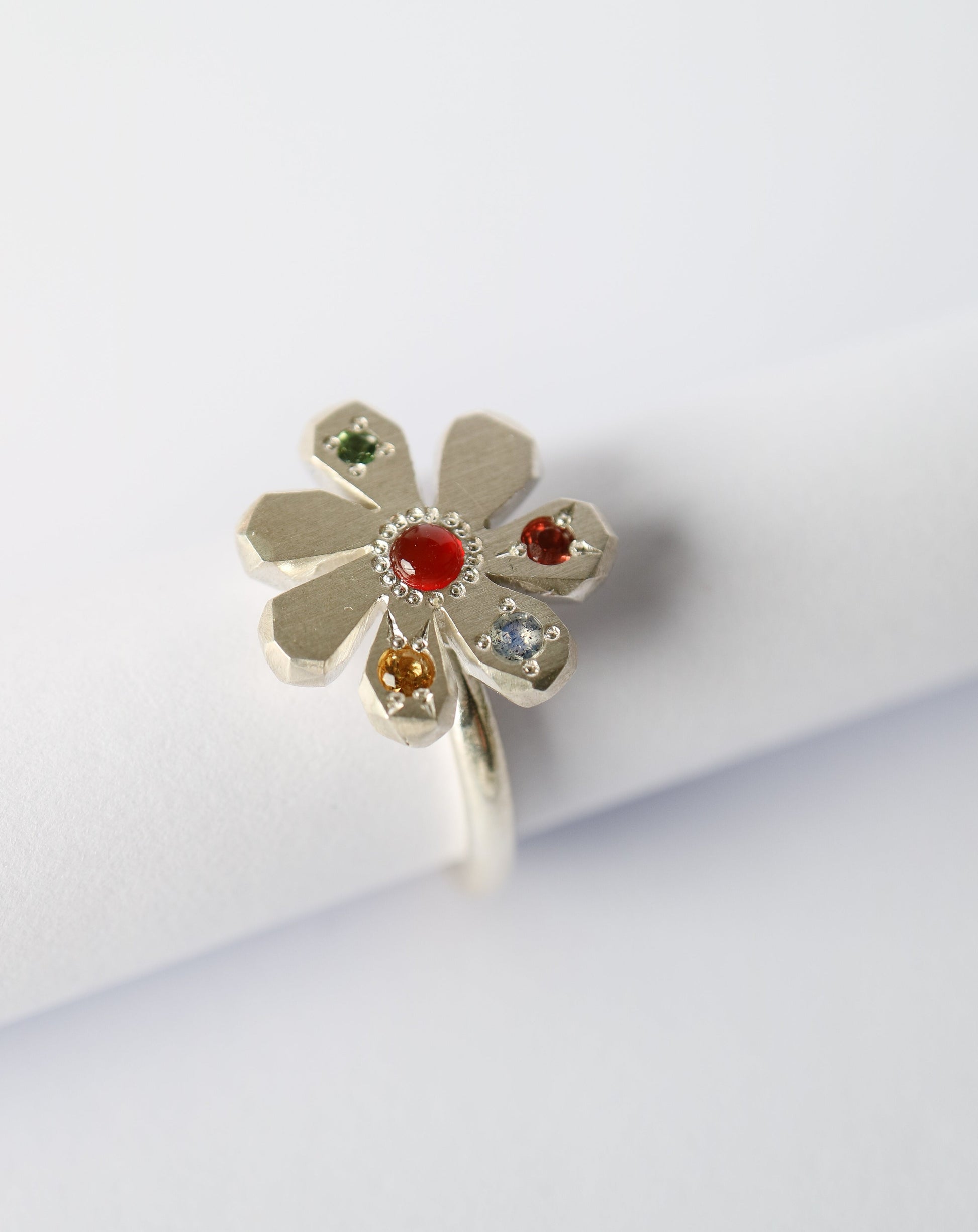 Zadie Remarco Stargazer Flower Ring in sterling silver with multicoloured gemstones