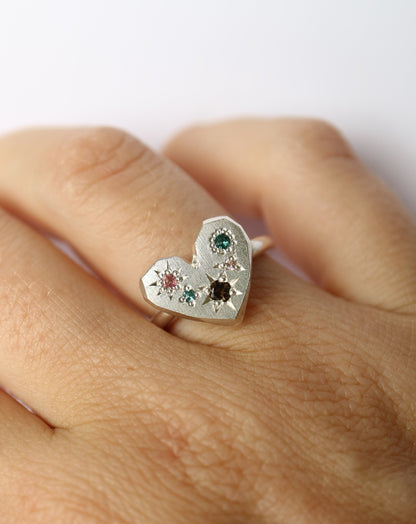 Zadie Remarco Heart Ring in silver with mixed gemstones