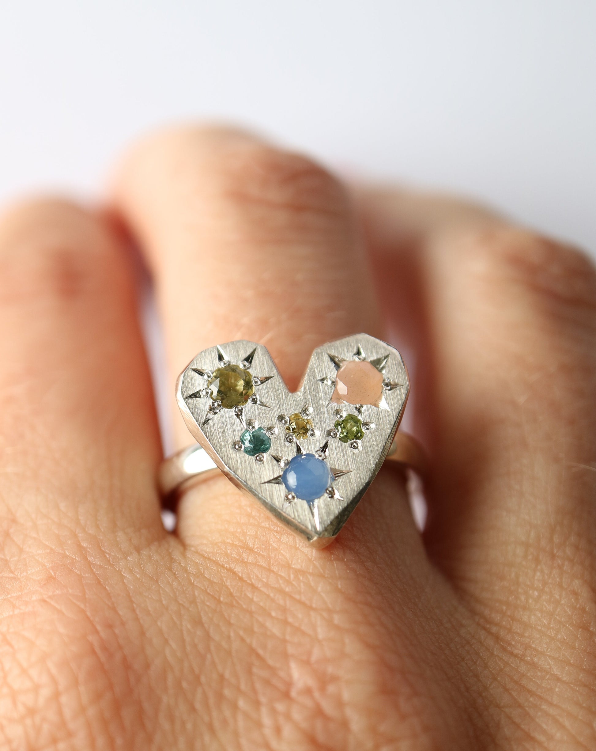 Zadie Remarco Silver Heart Ring with gemstones