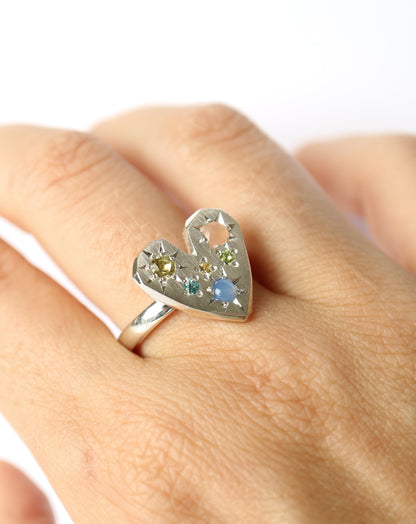 Zadie Remarco Silver Heart Ring with gemstones