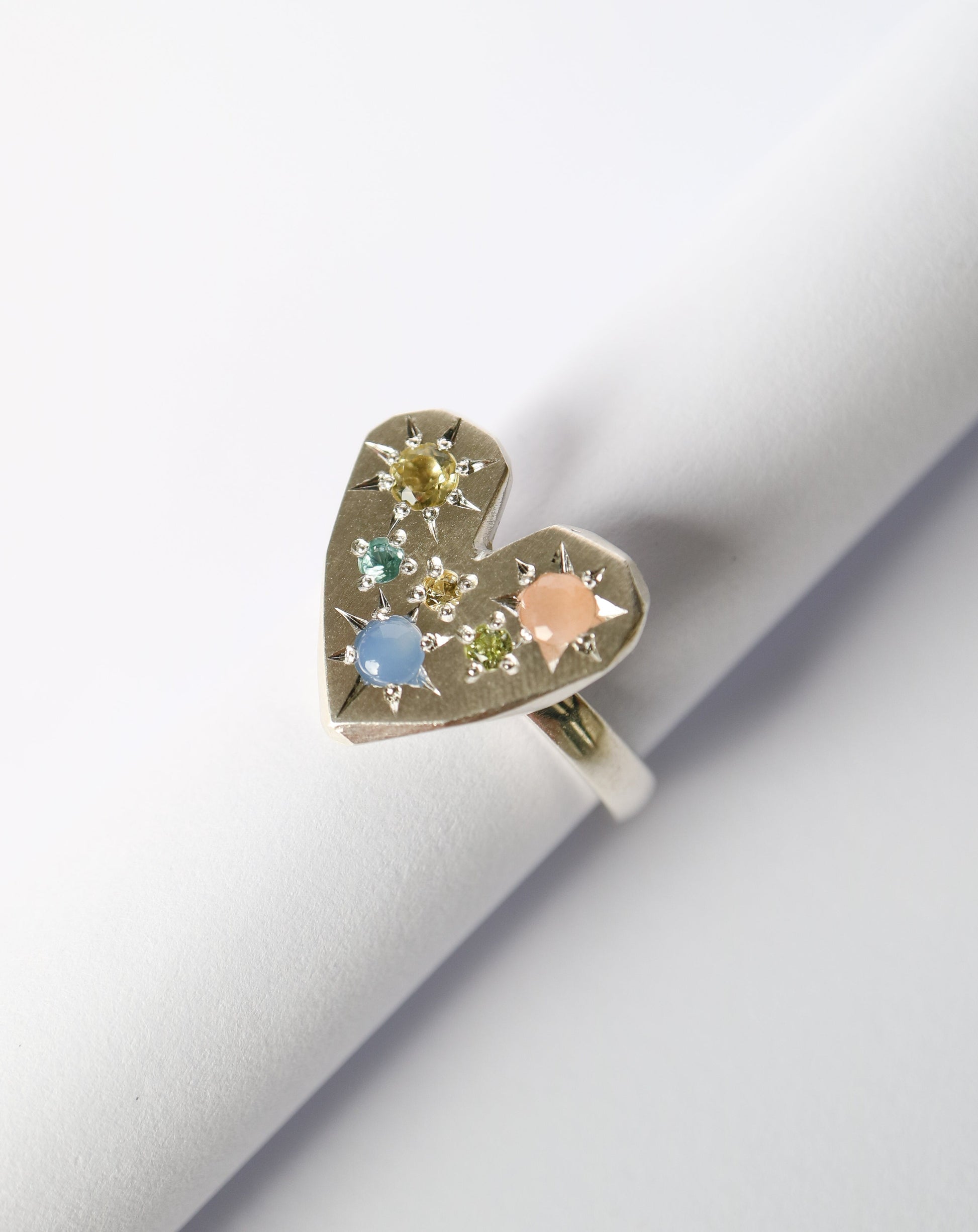 Zadie Remarco Silver Heart Ring with gemstones