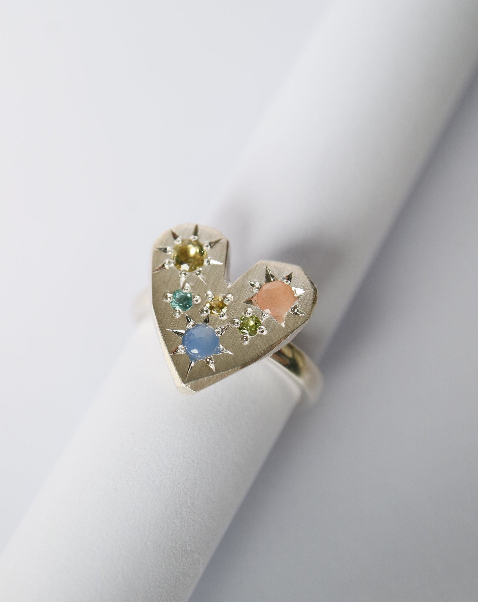 Zadie Remarco Silver Heart Ring with gemstones