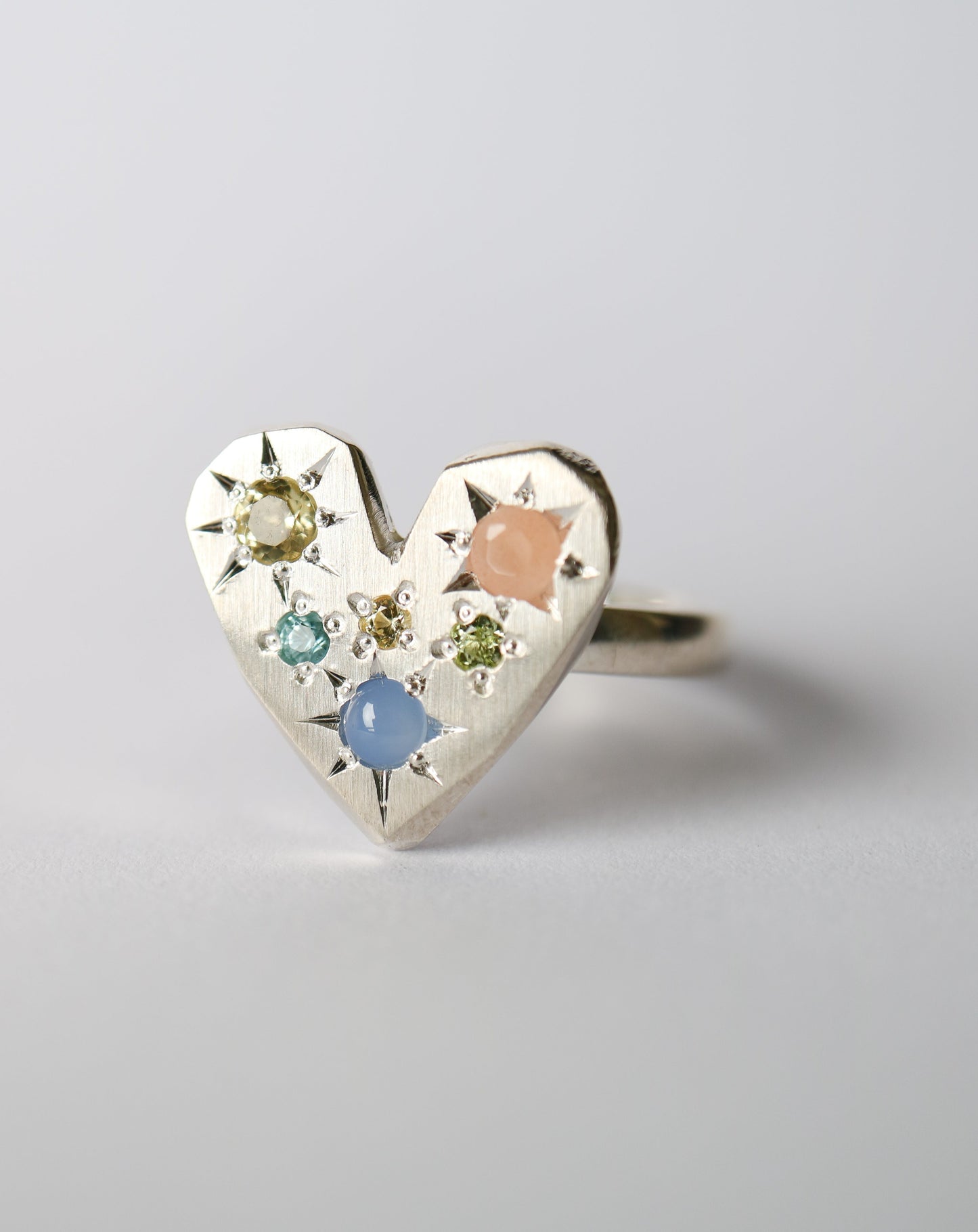 Zadie Remarco Silver Heart Ring with gemstones