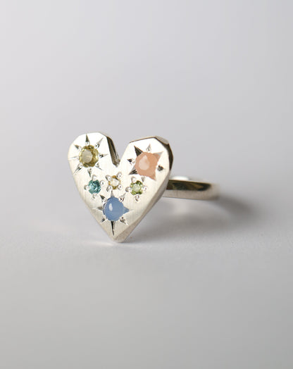 Zadie Remarco Silver Heart Ring with gemstones