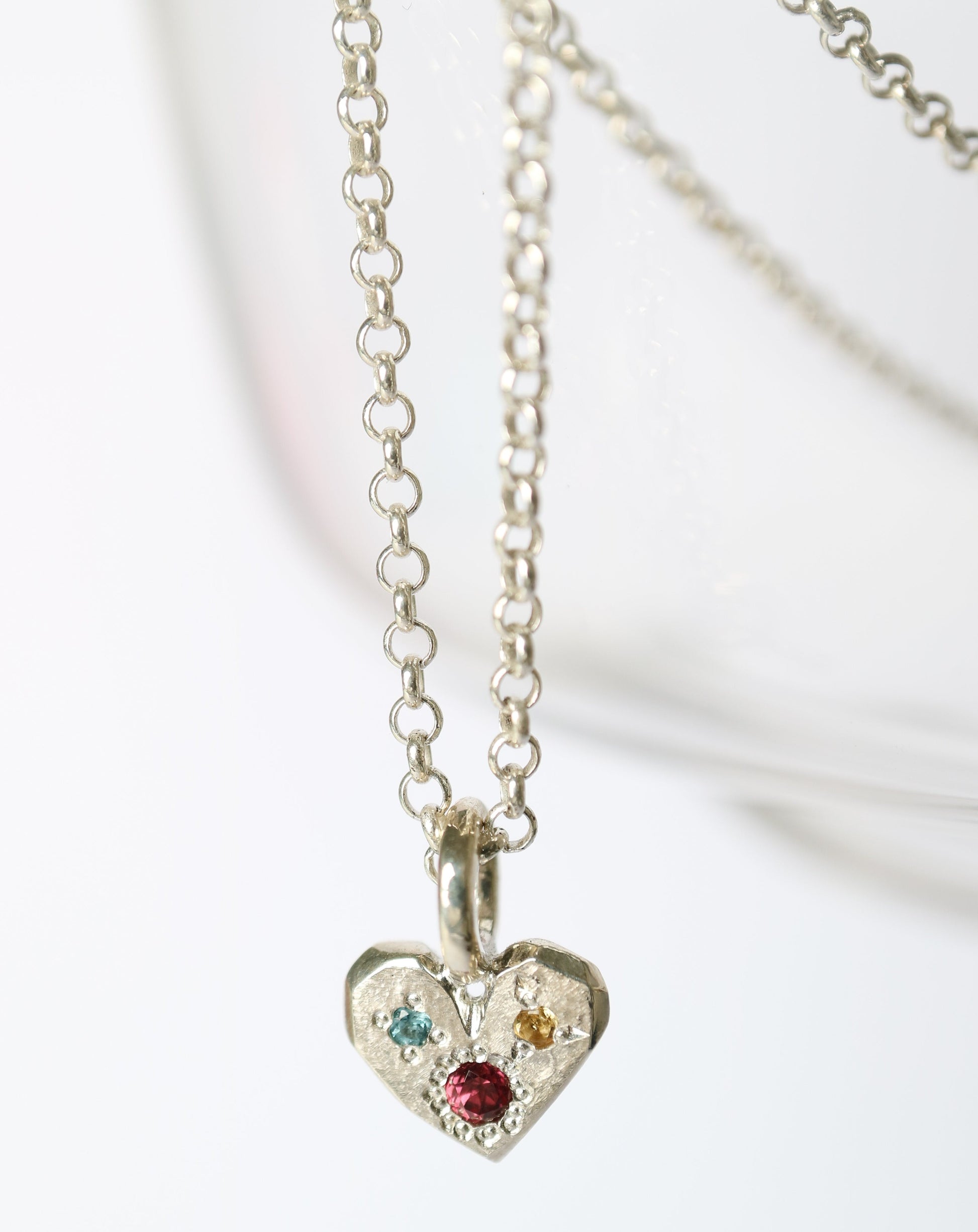Zadie Remarco Stargazer Mini Heart Charm in silver with natural colourful gemstones
