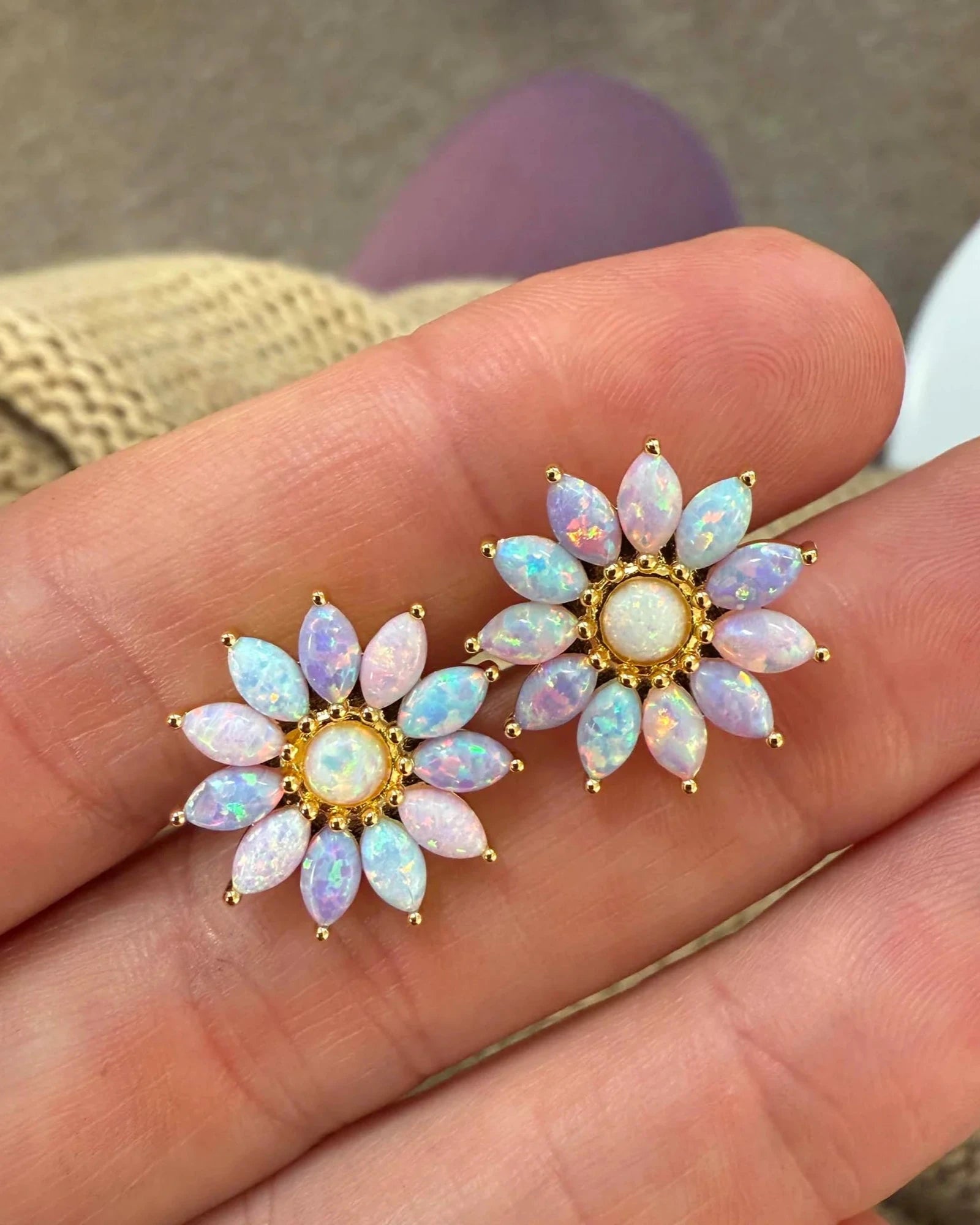 La Kaiser pastel opal ombre gold earrings studs