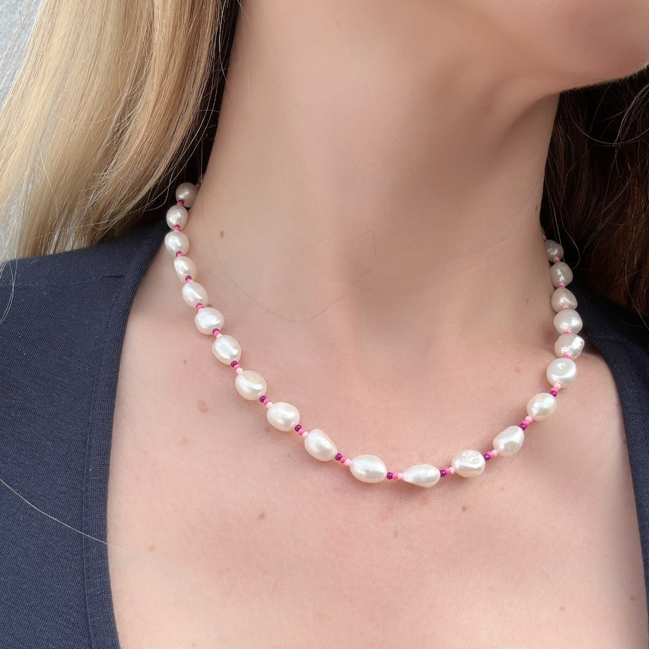 Pink pearl necklace