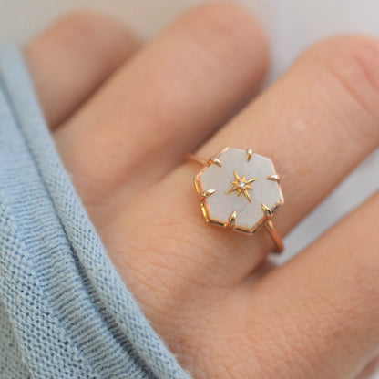 Rose gold star studded rainbow moonstone ring by La Kaiser Jewellery