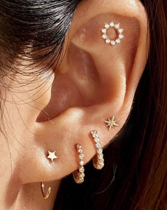 14kt gold Twinkling Star Stud in earring stack