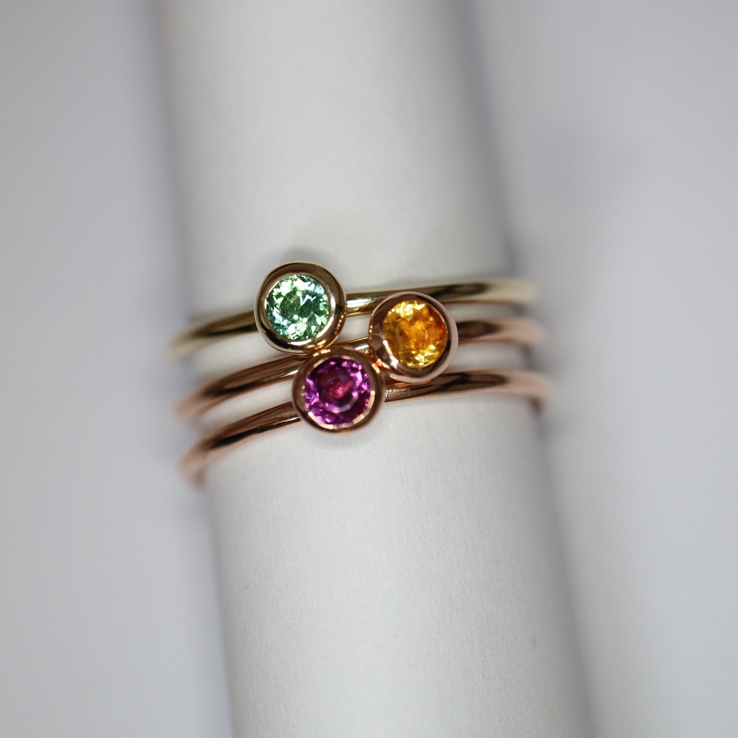 9ct stacking rings with colourful gems