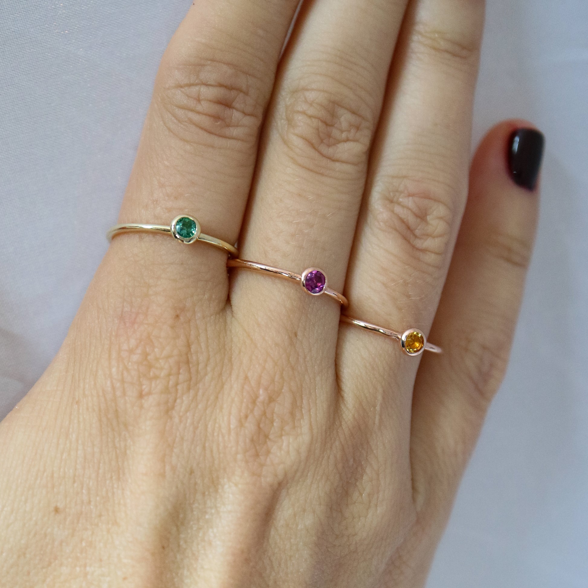 9ct stacking rings with colourful gems