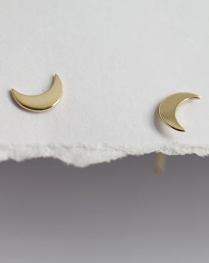9kt gold Crescent Moon Studs