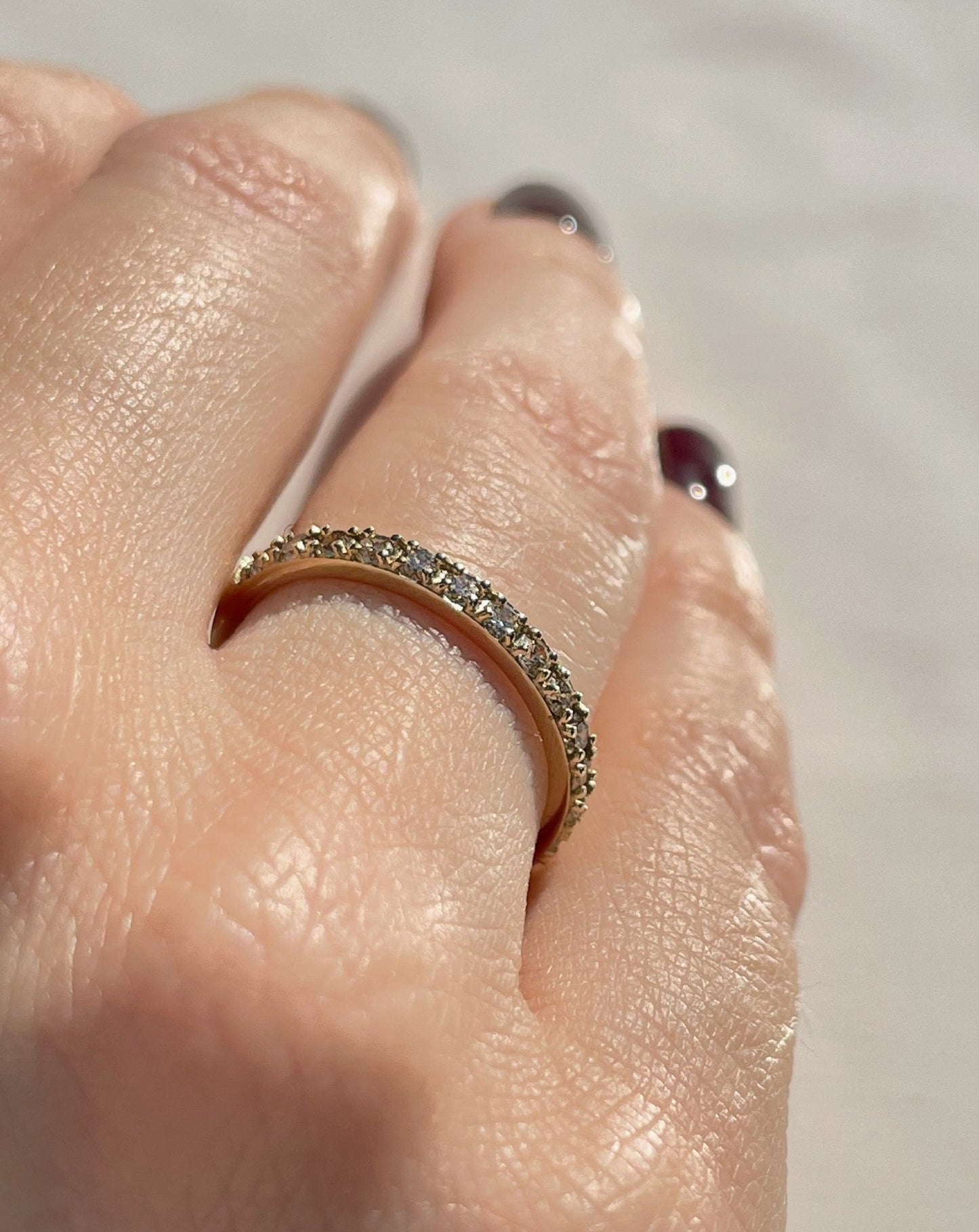 Collective & Co. 9ct gold and diamonds half eternity ring shown on hand