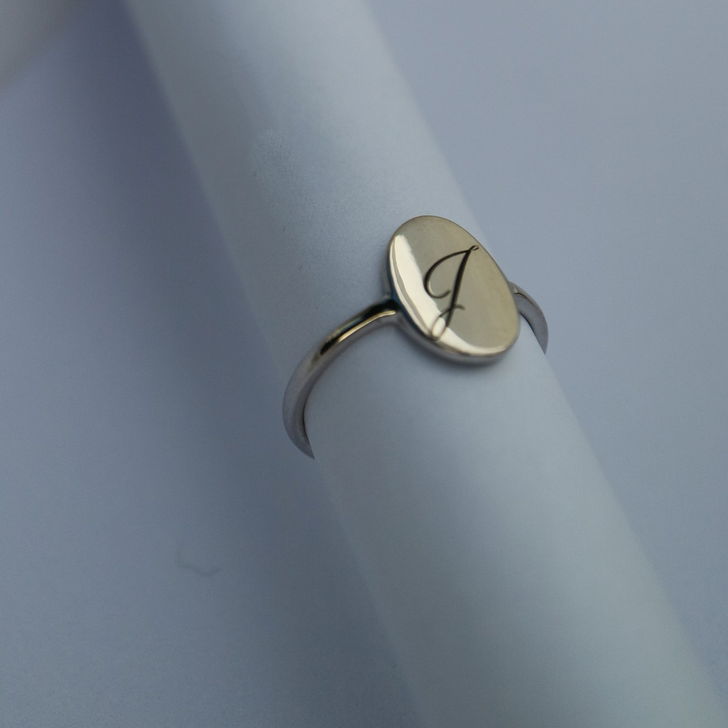 9ct white gold Initial Signet Ring