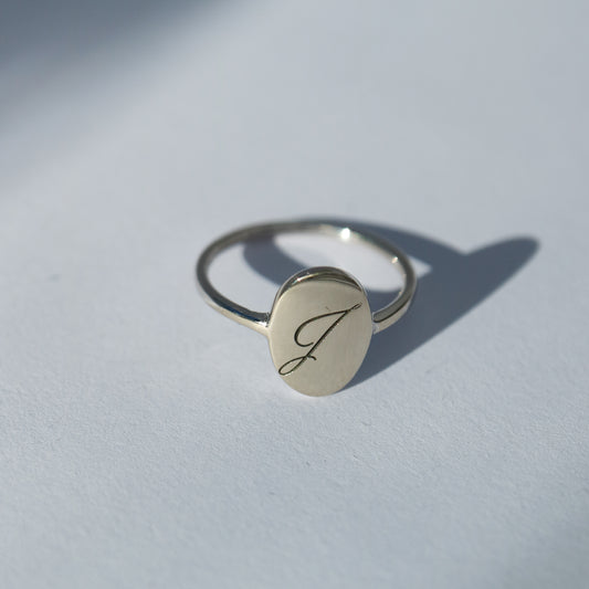 9ct white gold Initial Signet Ring