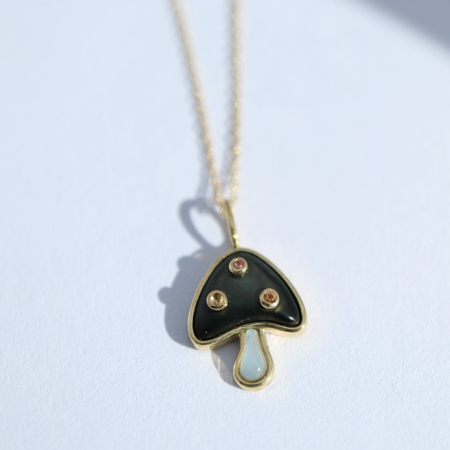 9kt gold, mother-of-pearl, sapphire and aquamarine mushroom pendant