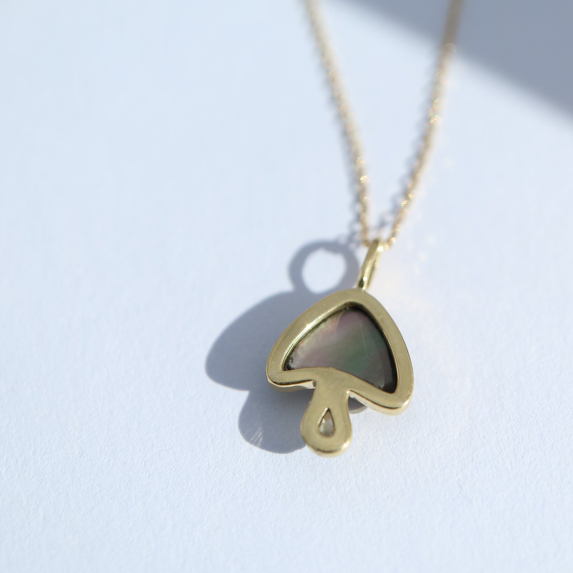 9kt gold, mother-of-pearl, sapphire and aquamarine mushroom pendant