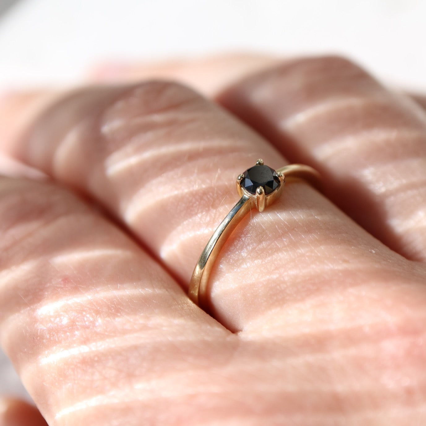 9ct gold solitaire ring with black diamond