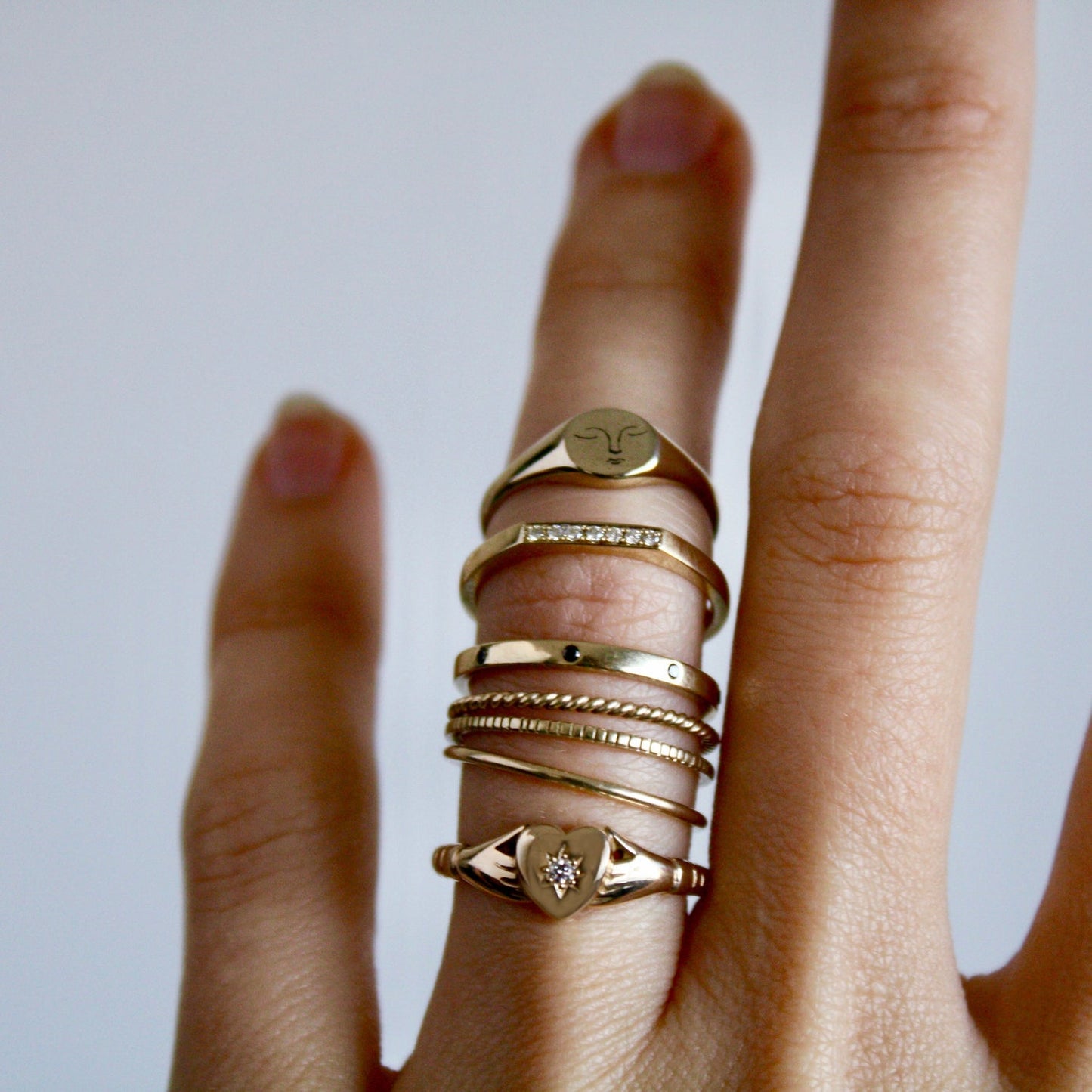 9ct yellow gold stacking rings from Jade Rabbit jewellery