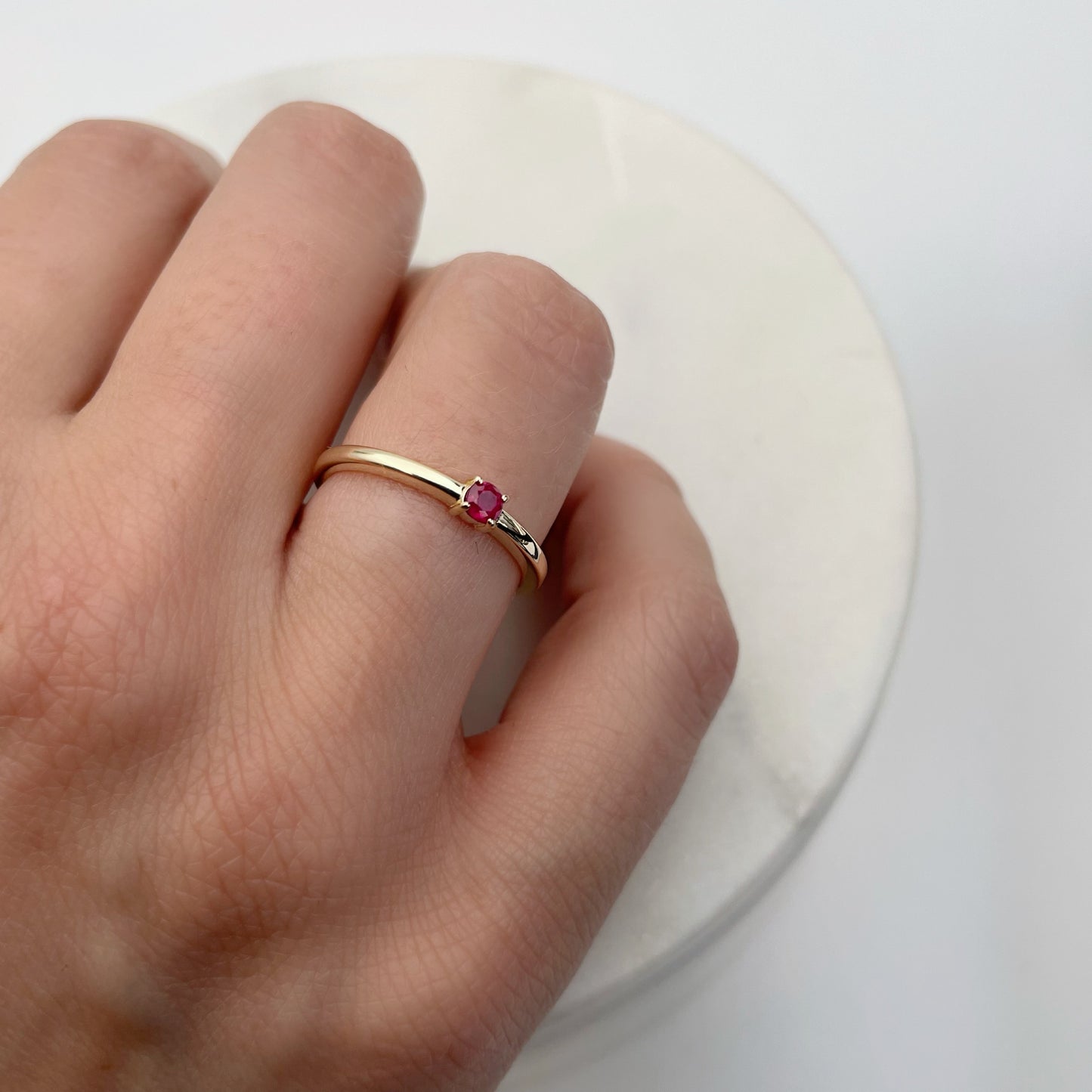 9ct gold stacking ring with ruby gemstone