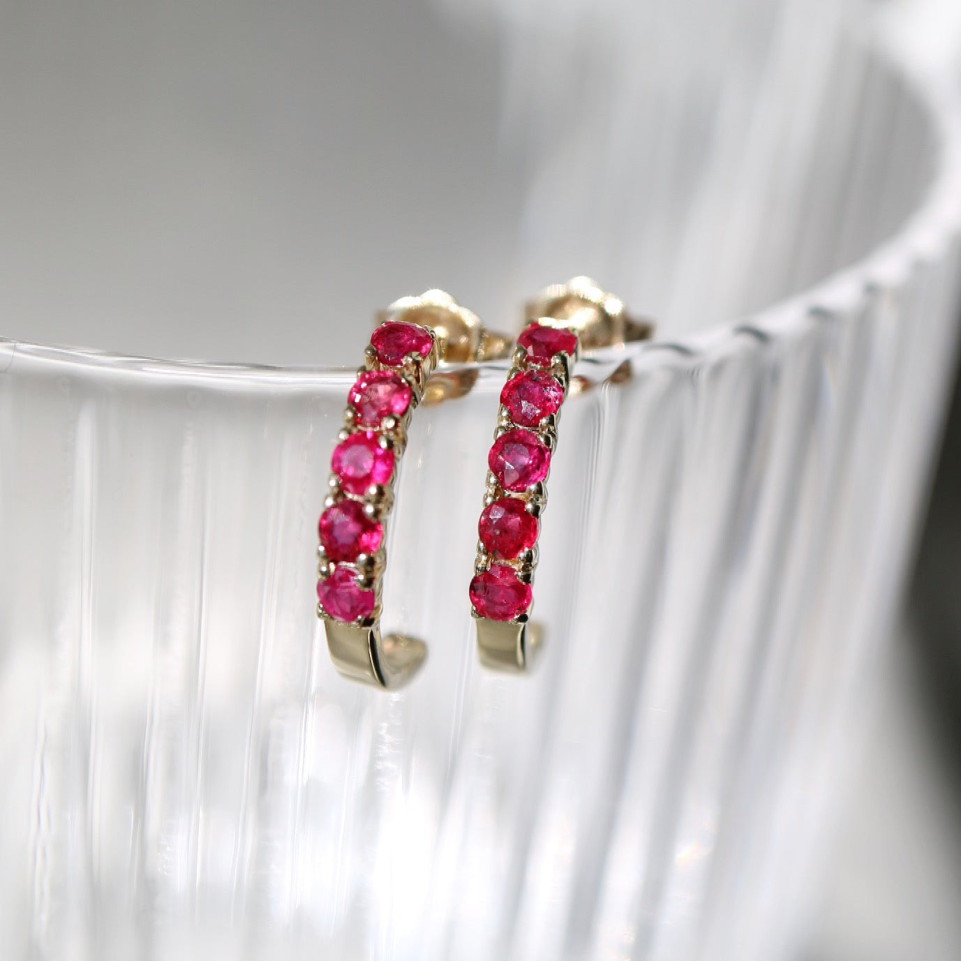 9ct gold ruby half eternity hoops