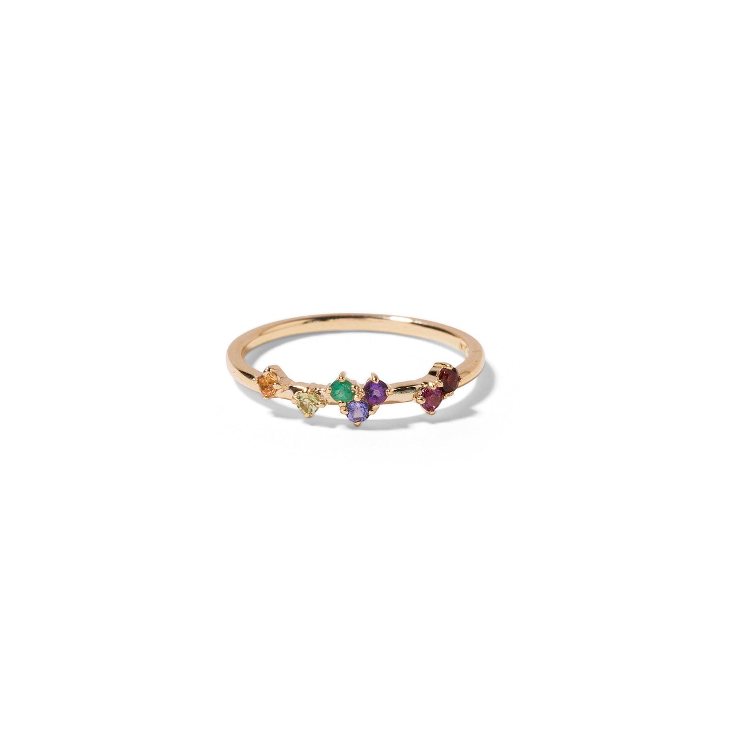 9ct gold ring with colourful gemstones peridot, amethyst, citrine, tanzanite, garnet, emerald