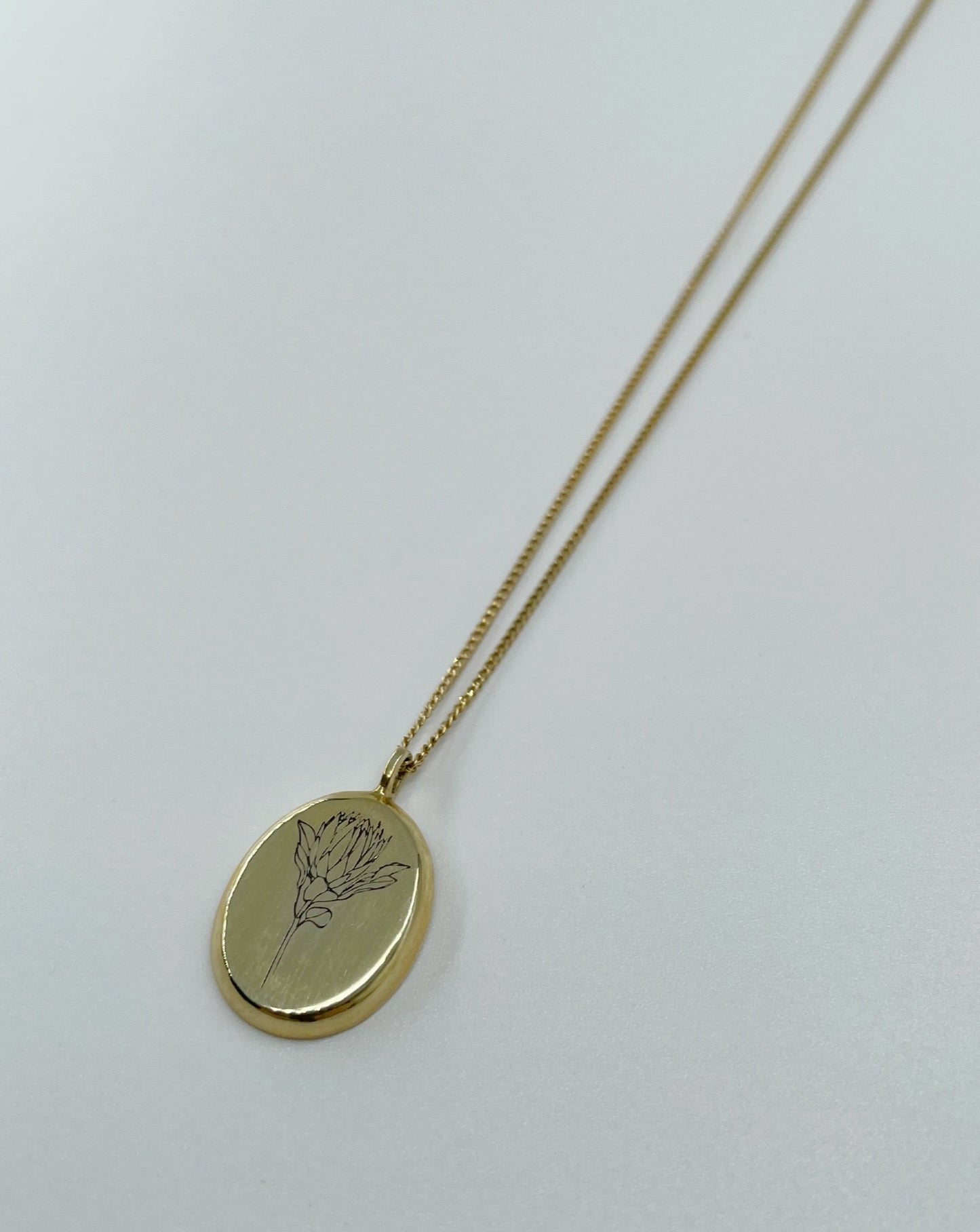 9ct gold Oval Protea Necklace from Meraki Jewellery Design