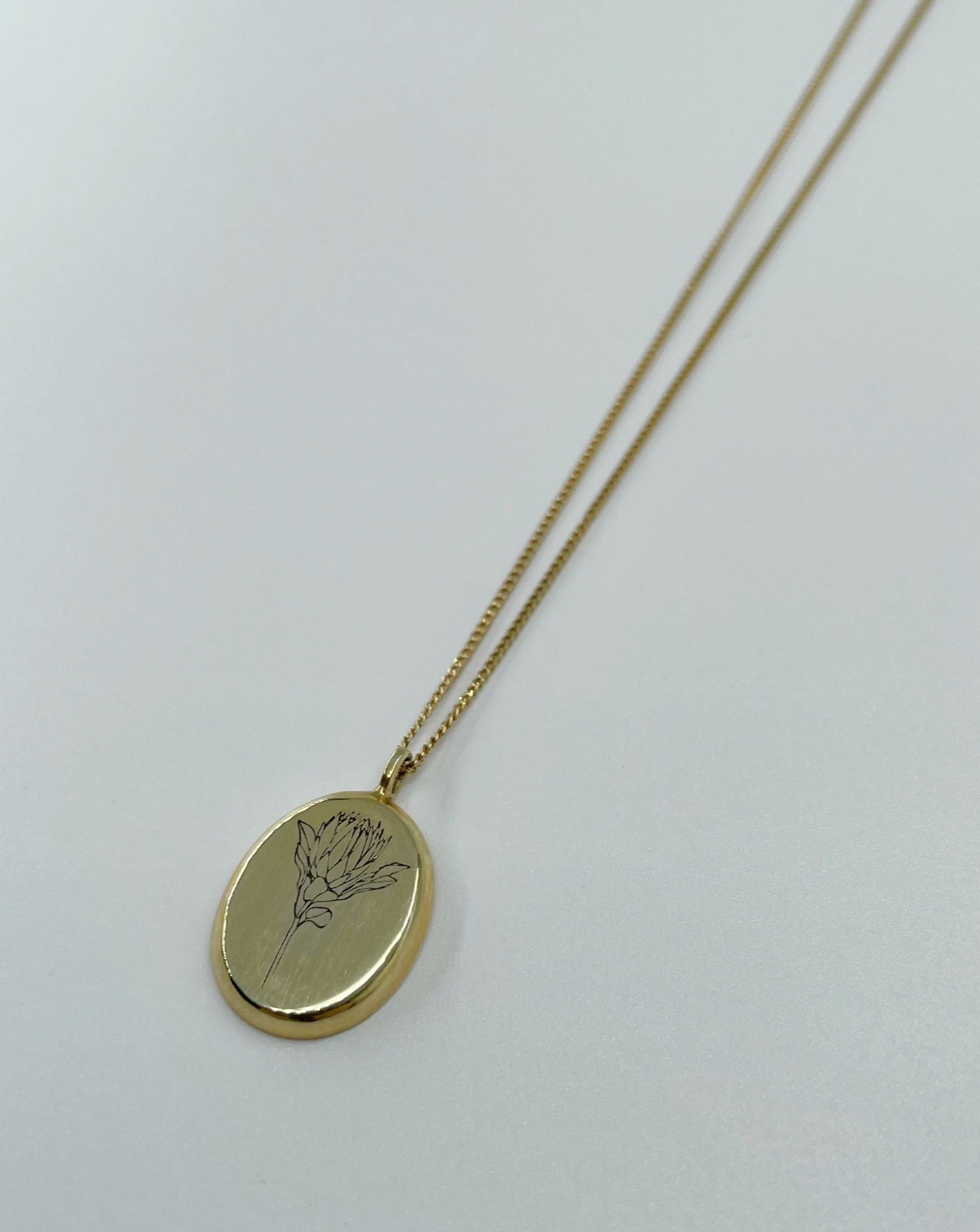 9ct gold Oval Protea Necklace from Meraki Jewellery Design