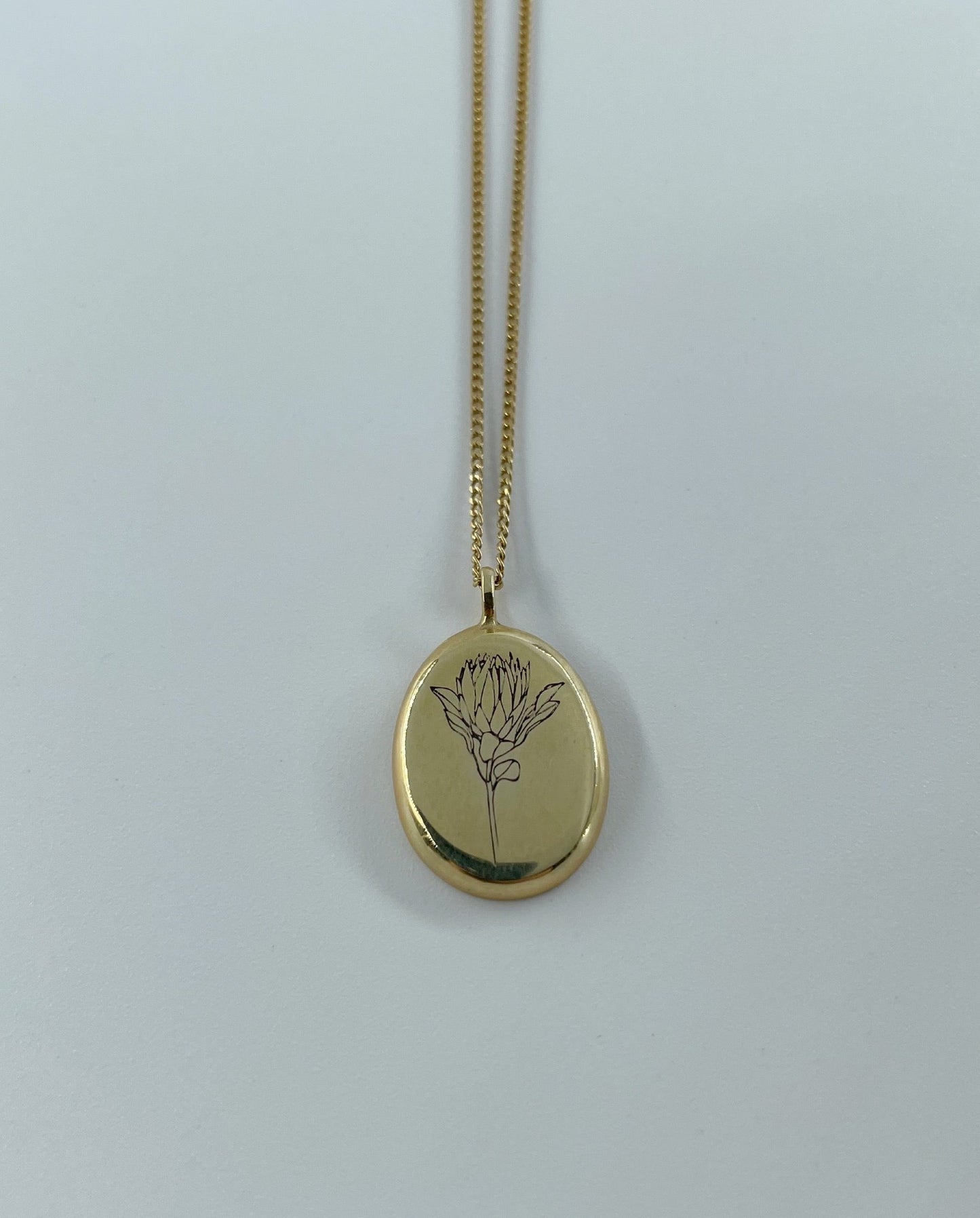 9ct gold Oval Protea Necklace from Meraki Jewellery Design