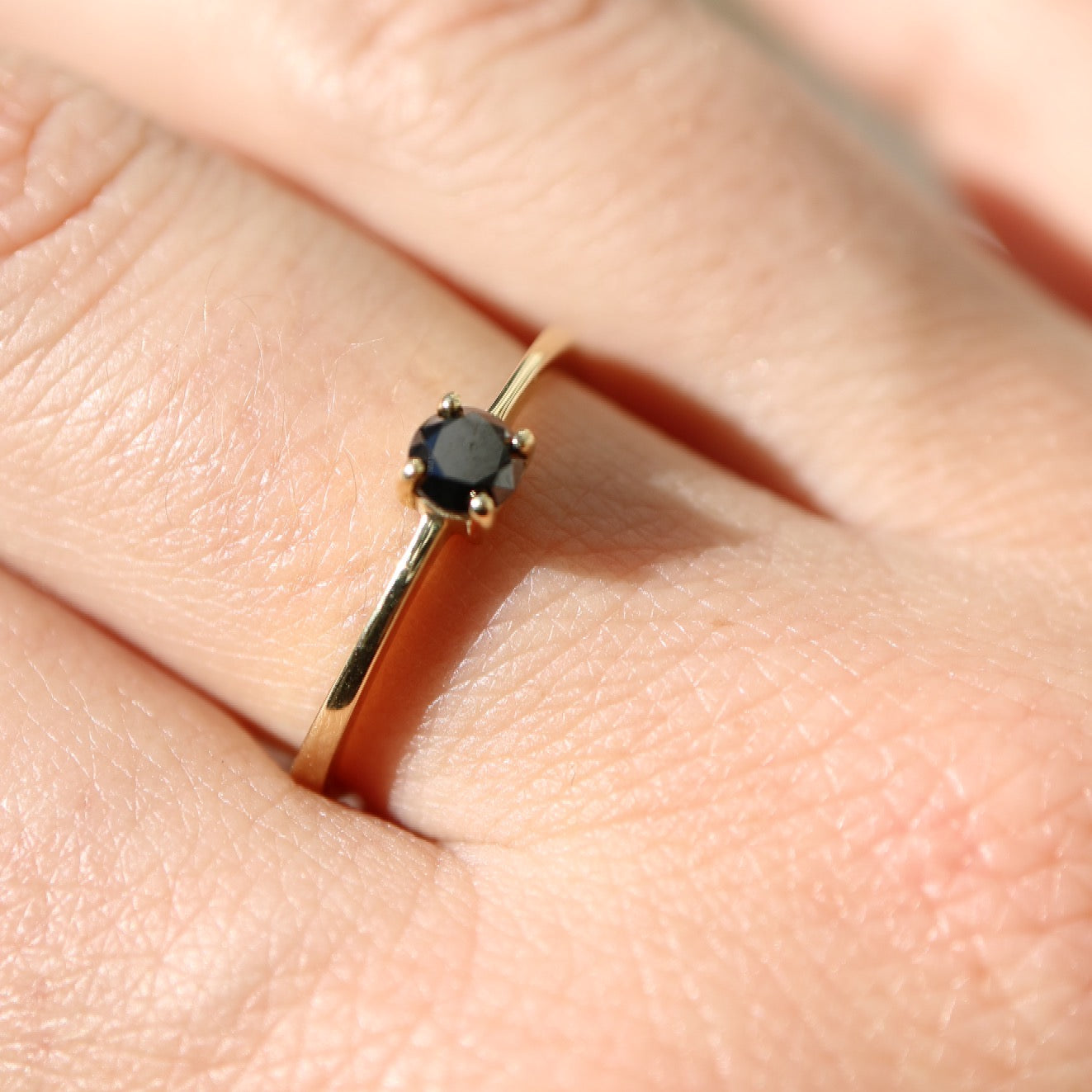 9ct gold solitaire ring with black diamond