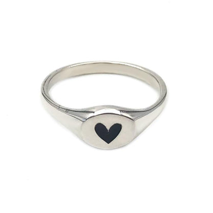 Black heart silver signet ring