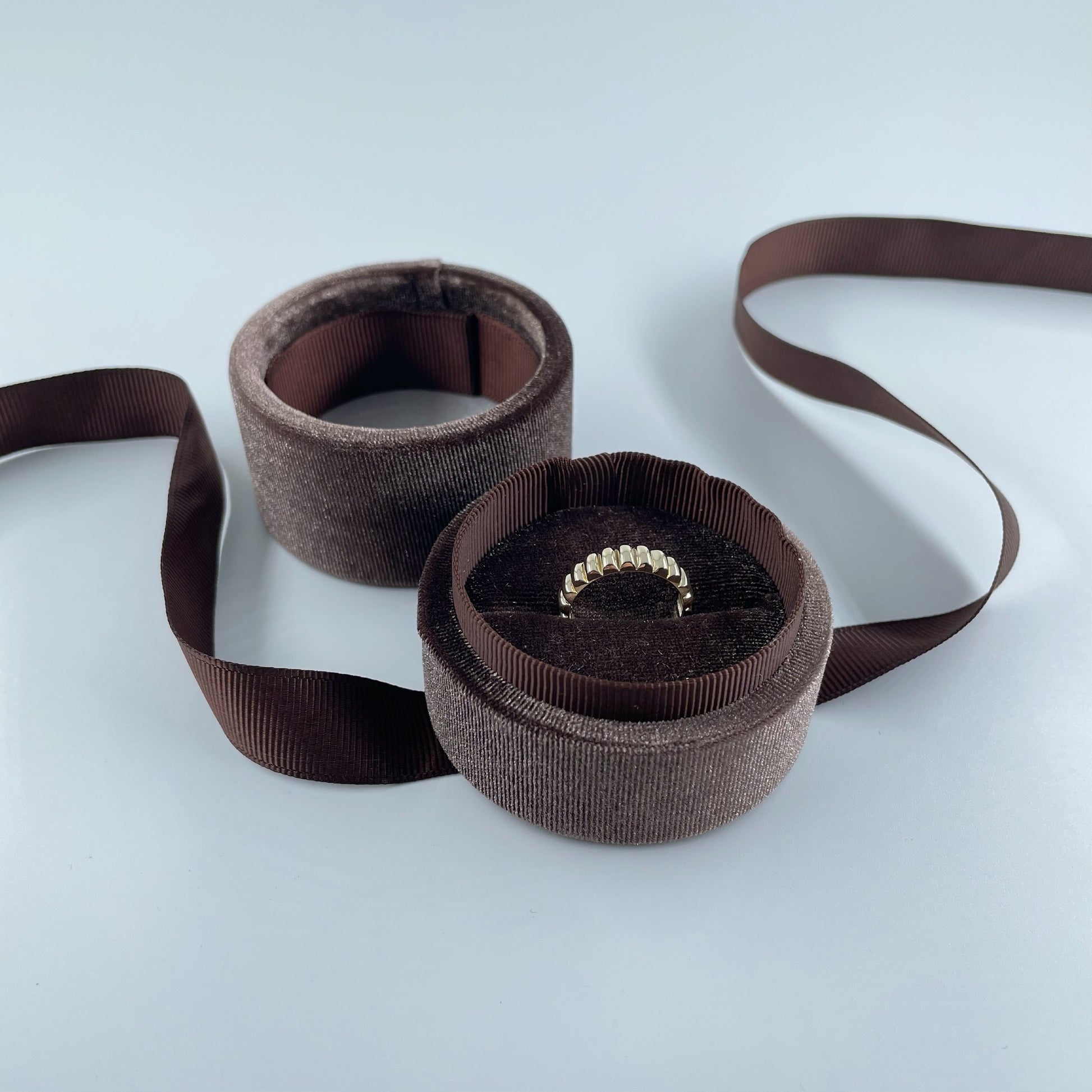 Brown velvet ring box