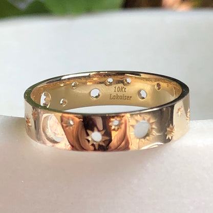 10kt solid gold celestial band by La Kaiser Jewelry. Exclusively sold in South Africa by Collective & Co. online jewellery store