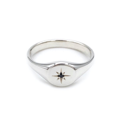 Celestial signet ring with black diamond