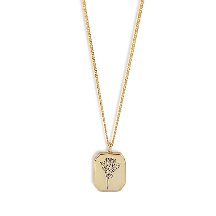 9ct Gold Rectangle Protea Pendant by Meraki Jewellery Design