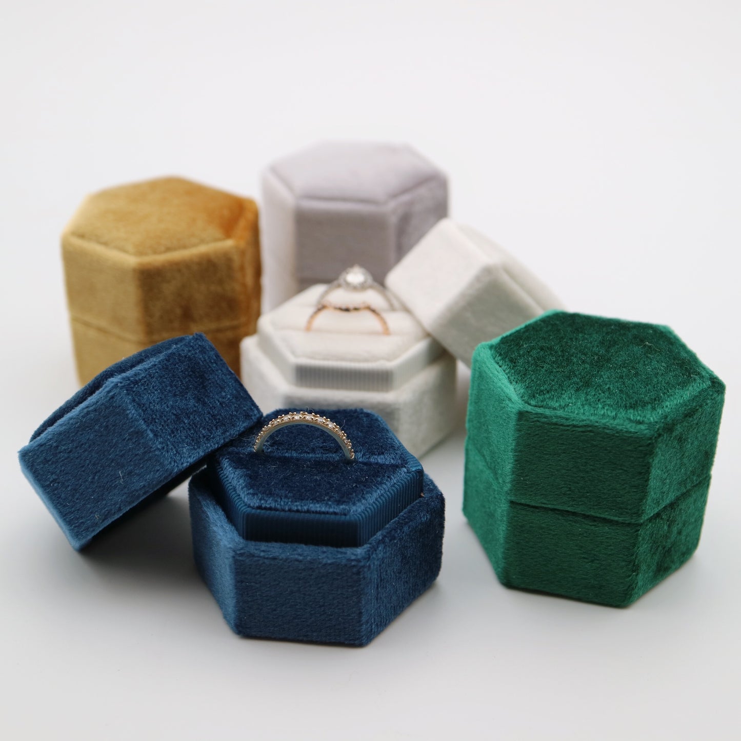 Luxury velvet hexagonal ring boxes