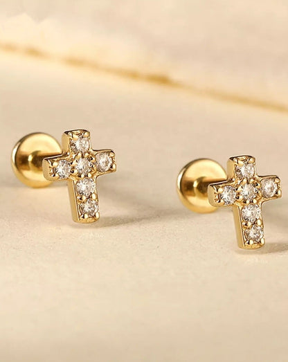 9kt gold and diamonds crucifix conch stud piercing
