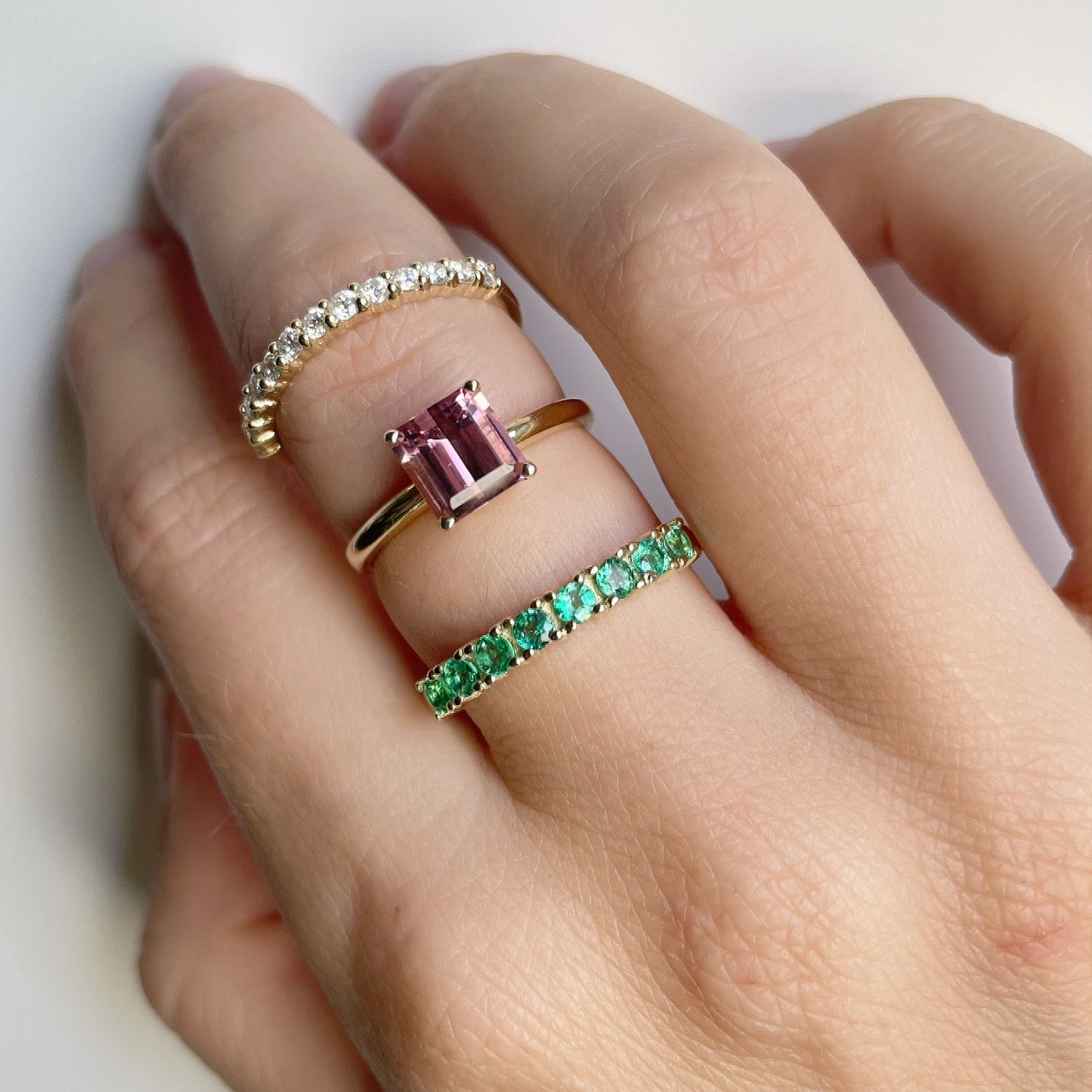 9kt gold ring with emerald-cut pink tourmaline gemstone