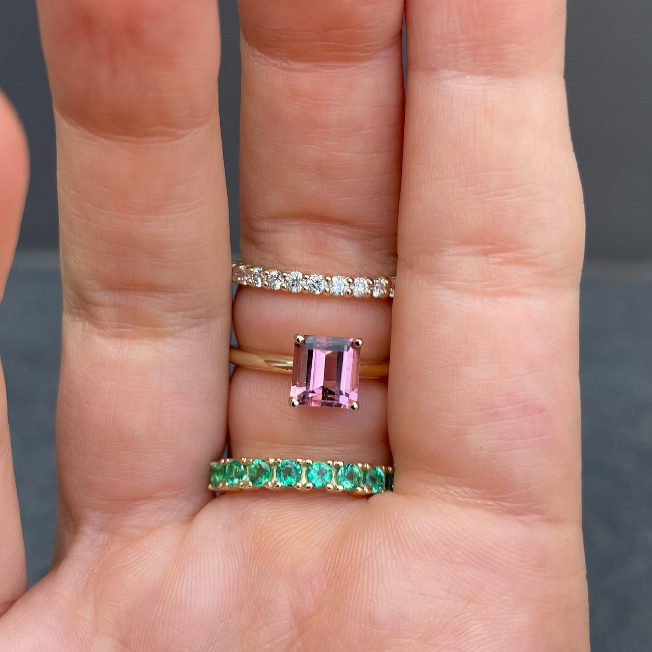 9kt gold ring with emerald-cut pink tourmaline gemstone