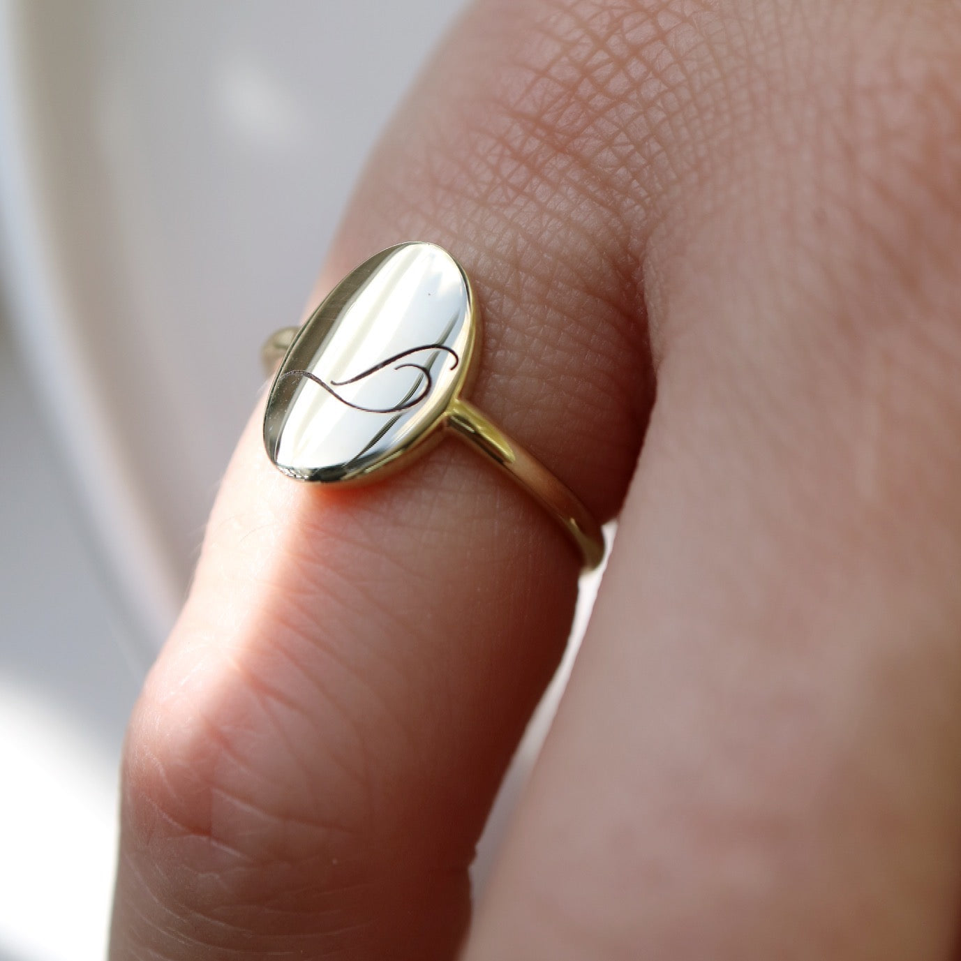 9kt gold Initial Signet Pinkie ring by Meraki Jewellery