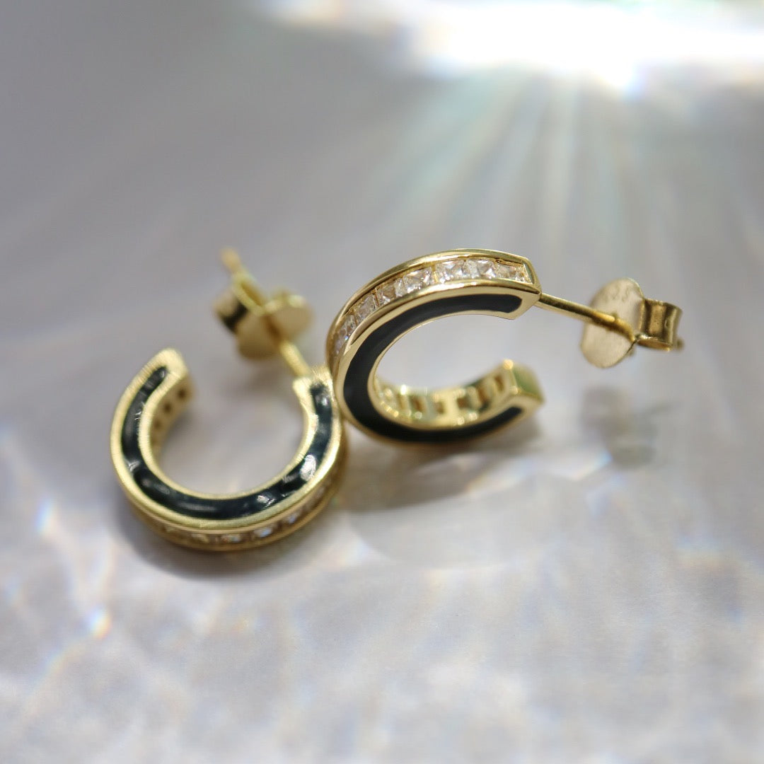 Sterling silver and black enamel hoop earrings